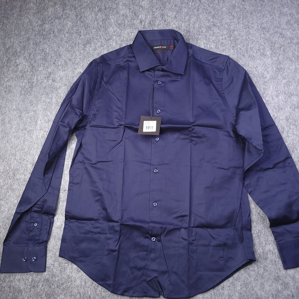 Dstrct & Row Men Dress Shirt L Long Sleeve‎ Blue Slim Fit Office Party Business
